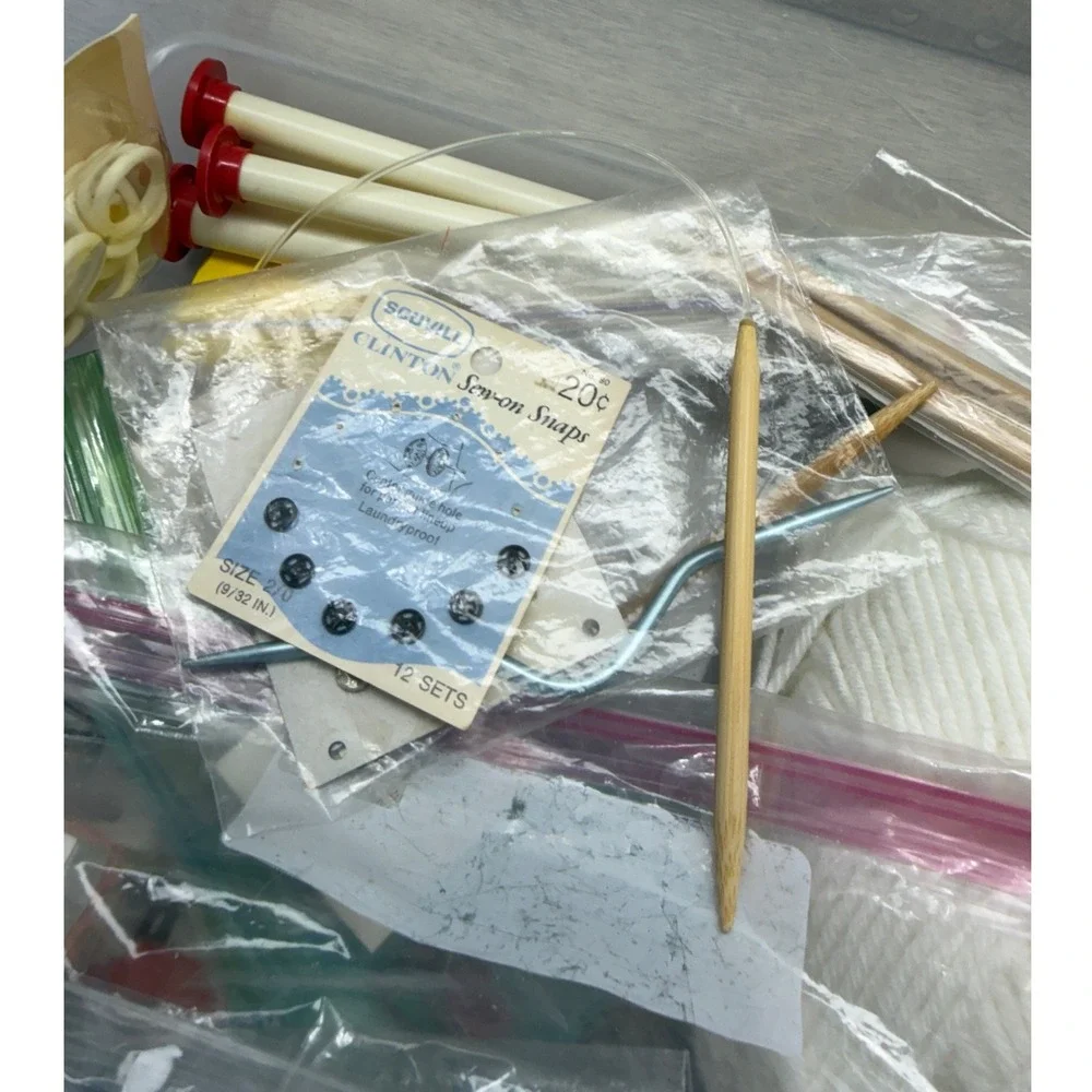 Knitting Lot for‎ baby items Yarn Needles pins patterns Buttons Notions